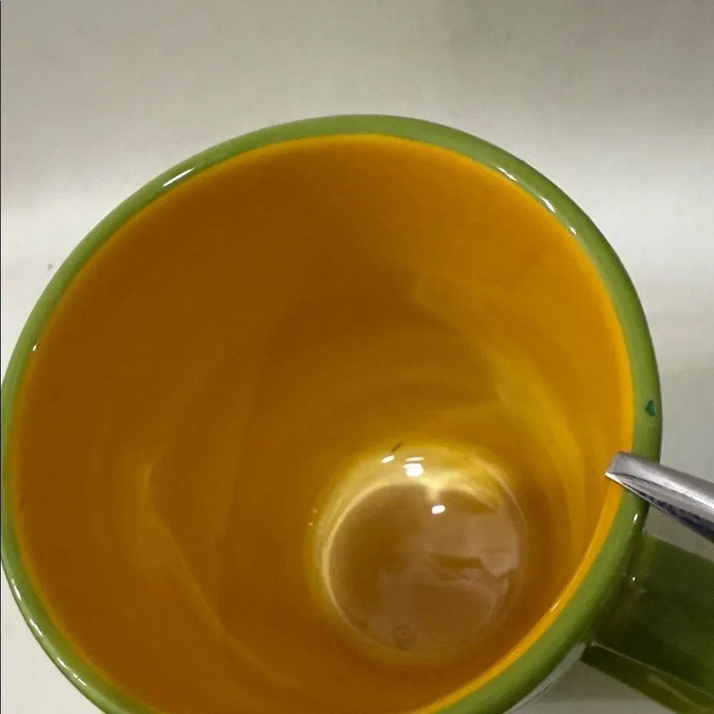 Pier 1 Pasilla Mug Set 4 Green Yellow Pepper Theme 3 1/2 In Round 4 1/4 In Tall